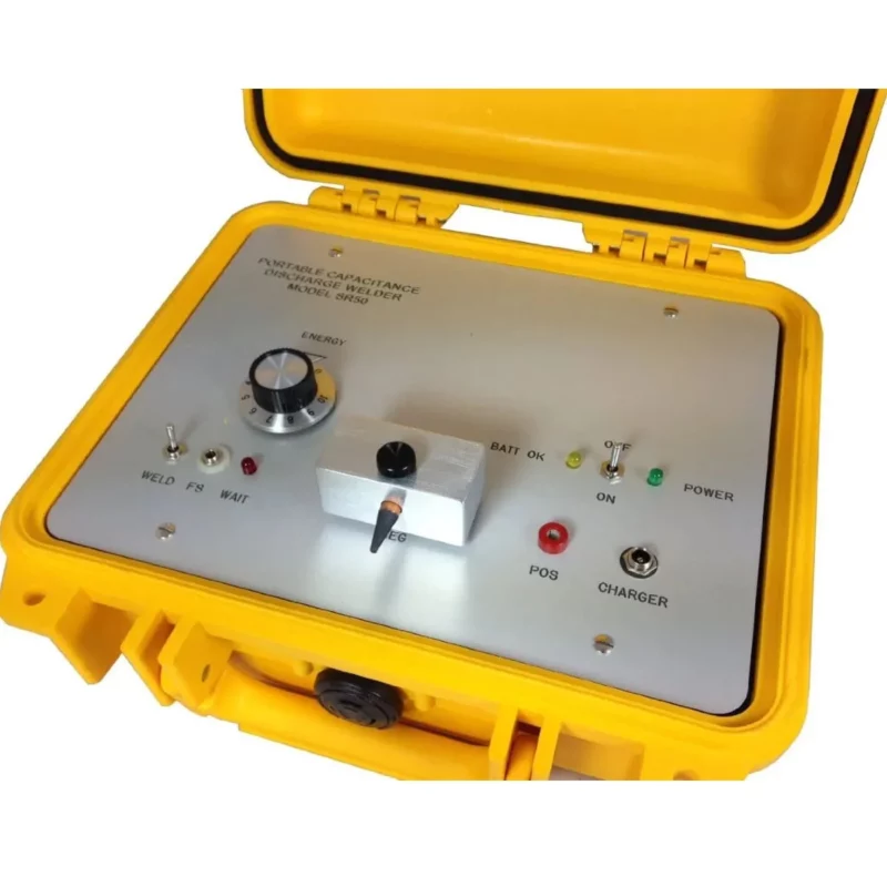 SR 50 portable capacitance discharge welder open yellow